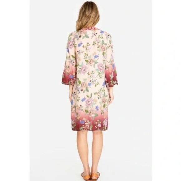 💕JOHNNY WAS💕 Flare Sleeve Tunic Dress ~ 100% Ramie Ombre Floral Print Medium - Picture 3 of 16